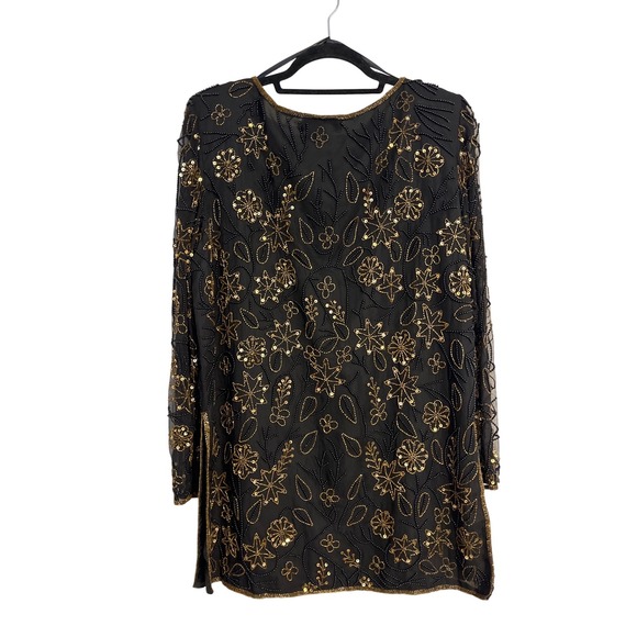 VTG Papell Boutique Evening Beaded Sequin Silk Party Cocktail Top Tunic  Holiday - Picture 3 of 10